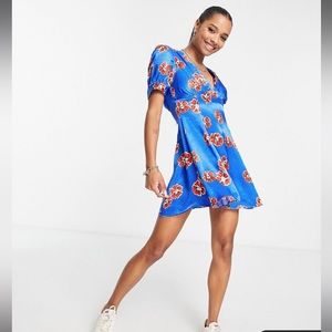 Top shop floral spot mini tea dress in cobalt